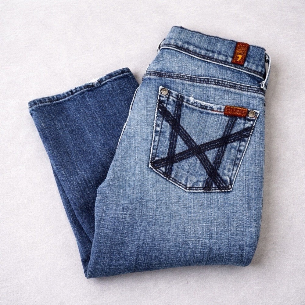 7 For All Mankind Women’s Boot Cut Jeans - Light & Dark Blue Wash